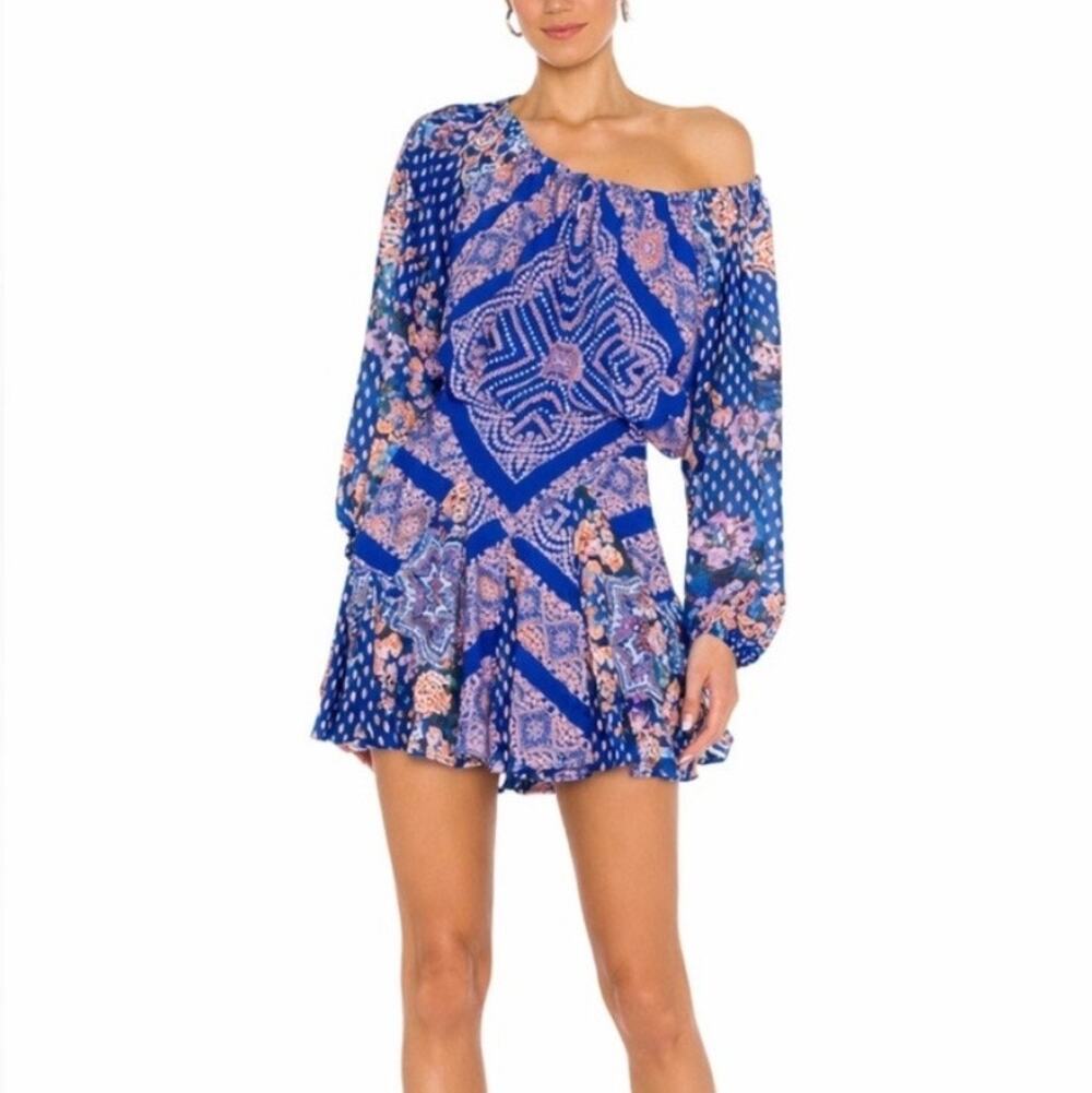 Free People Seven Wonders Boho Flowy Mini Dress Sapphire Blue Women’s Small NWT